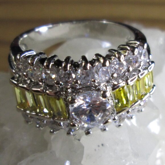 Round and Lemon Baguette Stacked Ice CZ ring - Picture 5 of 6